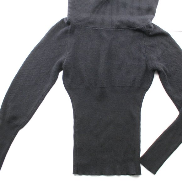 Black Off The Shoulder Sweater Ribbed Knit Adjustable Open Back Long Sleeve SZ S - Picture 10 of 15